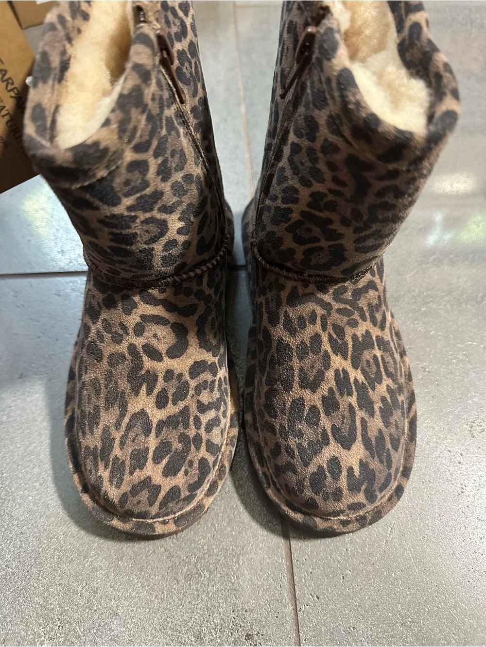 Bearpaw 11c Girls Elle Zip Up Leopard Boots Leather Wool
